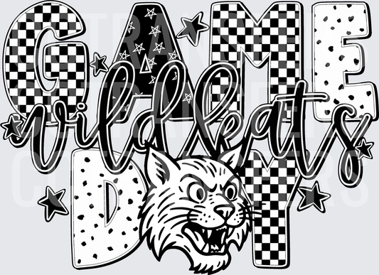 Game Day Wildcat Mascot Checkered Star Pattern (DTF)