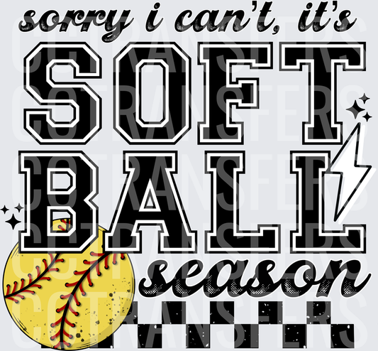 Sorry I Can't It's Softball Season Checkered Lightning (DTF)