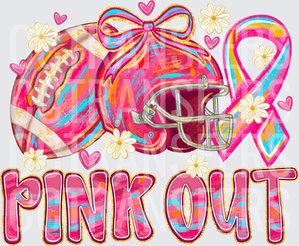 Pink Out Football Helmet Breast Cancer Awareness Ribbon (DTF)