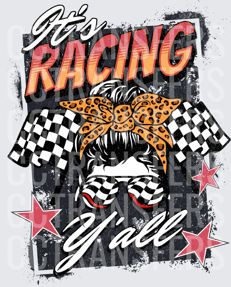 It's Racing Y'all Messy Bun Checkered Flag Lady (DTF)