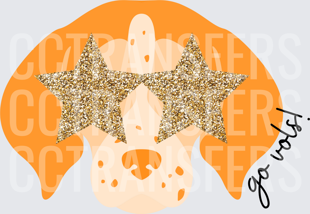 Orange Dog Gold Glitter Star Sunglasses Go Vols (DTF)