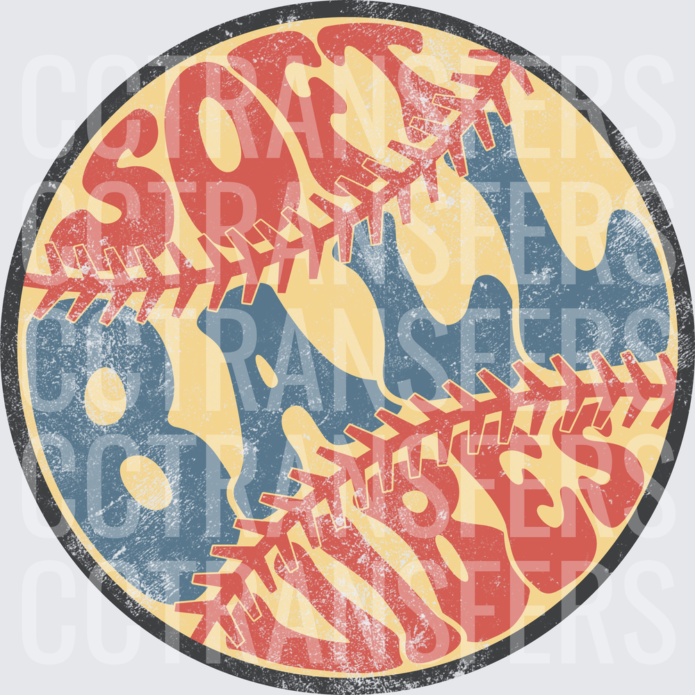 Retro Distressed Softball Circular Badge Design (DTF)