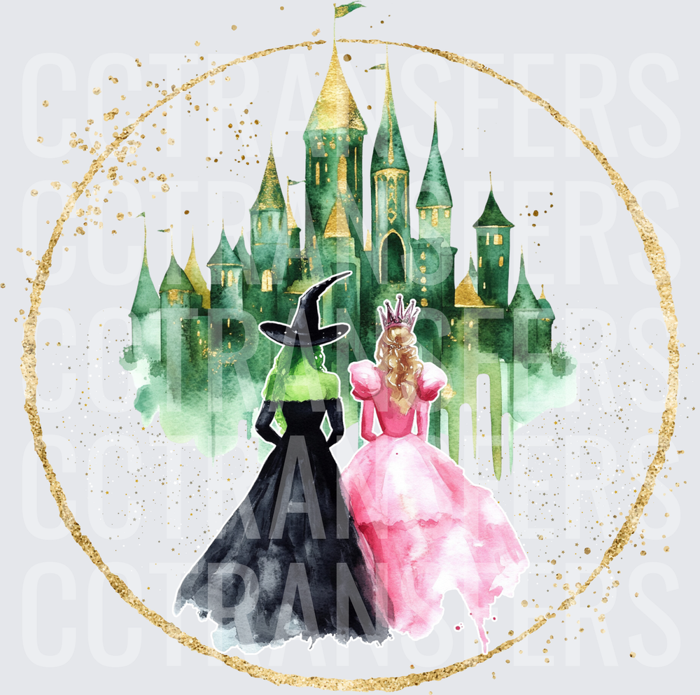 Watercolor Green Witch Pink Good Witch Emerald Castle (DTF)