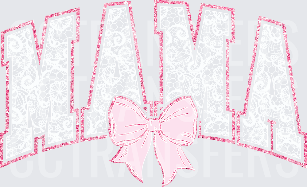 Pink Glitter MAMA Arched Text with Coquette Bow (DTF)