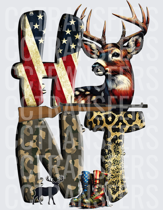 HUNT Letters American Flag Camo Leopard Buck Rifle Boots DTF