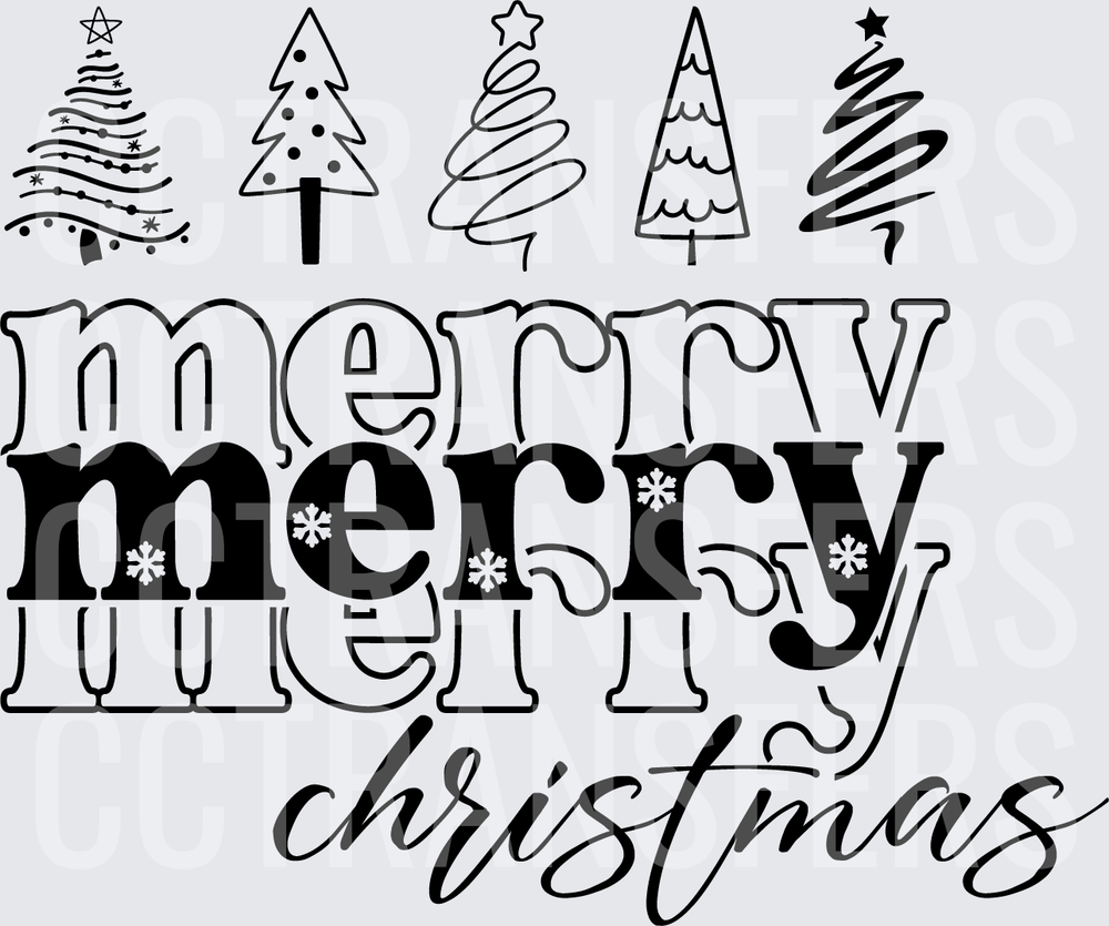 Merry Merry Christmas Five Tree Row Snowflake Script (DTF)