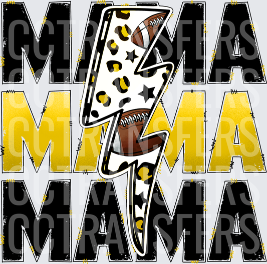 Football Mama Leopard Lightning Bolt Stacked Text (DTF)