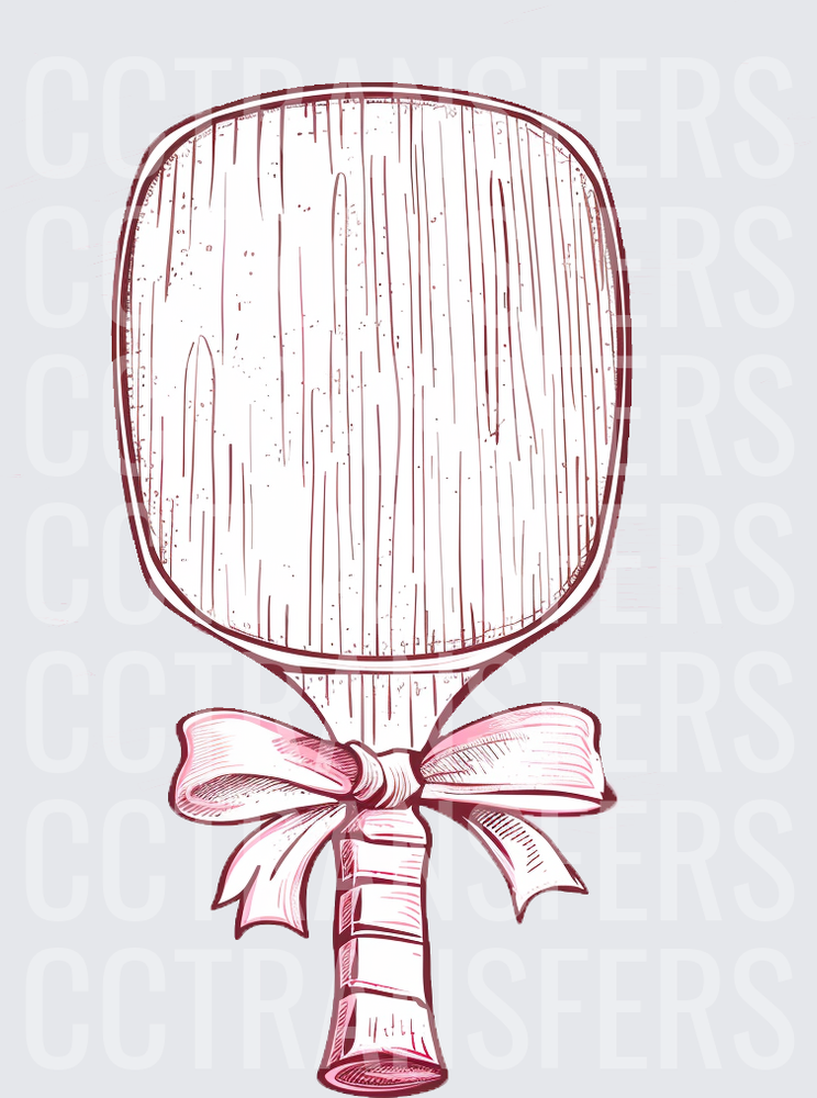 Wooden Pickleball Paddle With Pink Ribbon Bow Sketch (DTF)