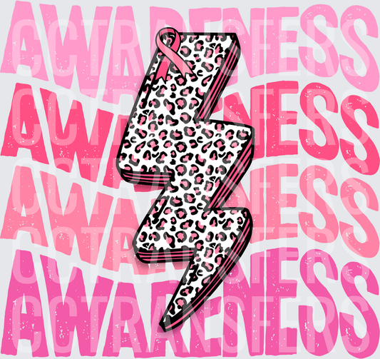 Pink Leopard Lightning Bolt Awareness Ribbon DTF
