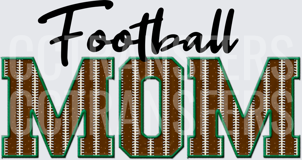 Football MOM Varsity Letter Lace Design Green Brown (DTF)