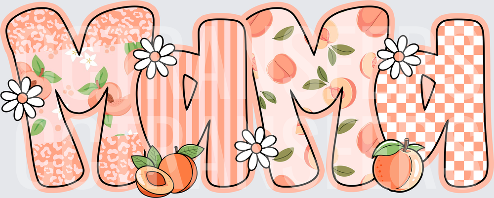 Peach Patterned MAMA Letters with Daisies and Fruit (DTF)