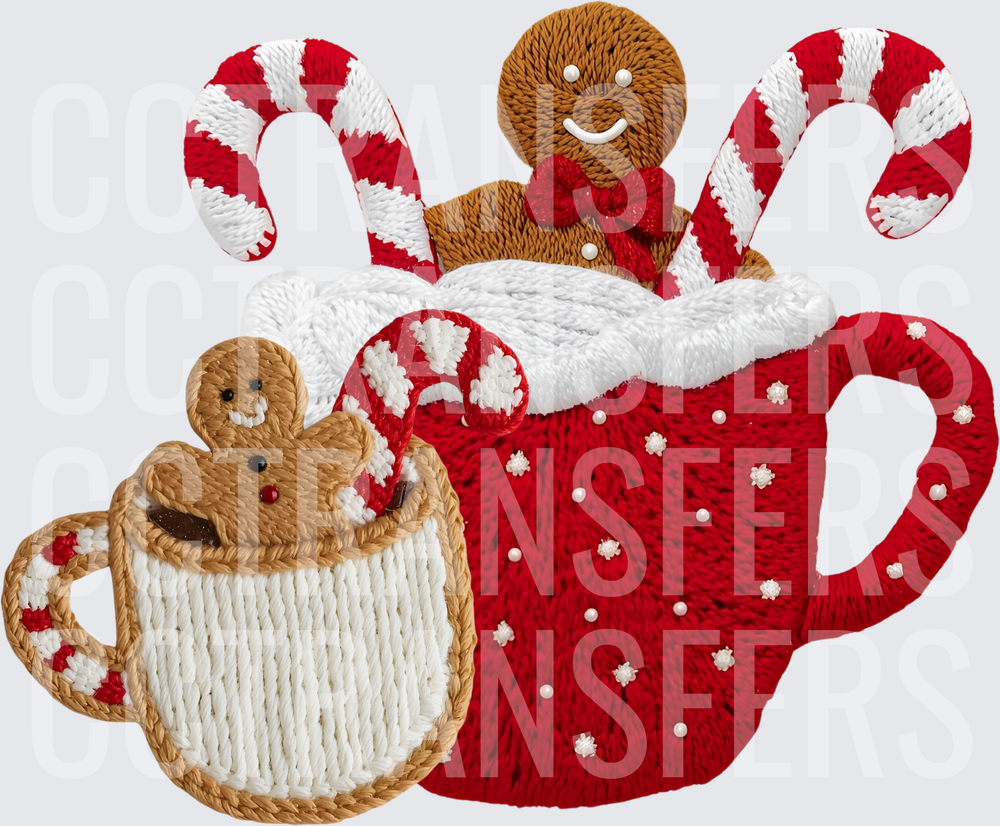 Christmas Mugs Gingerbread Men Candy Canes Embroidery (DTF)