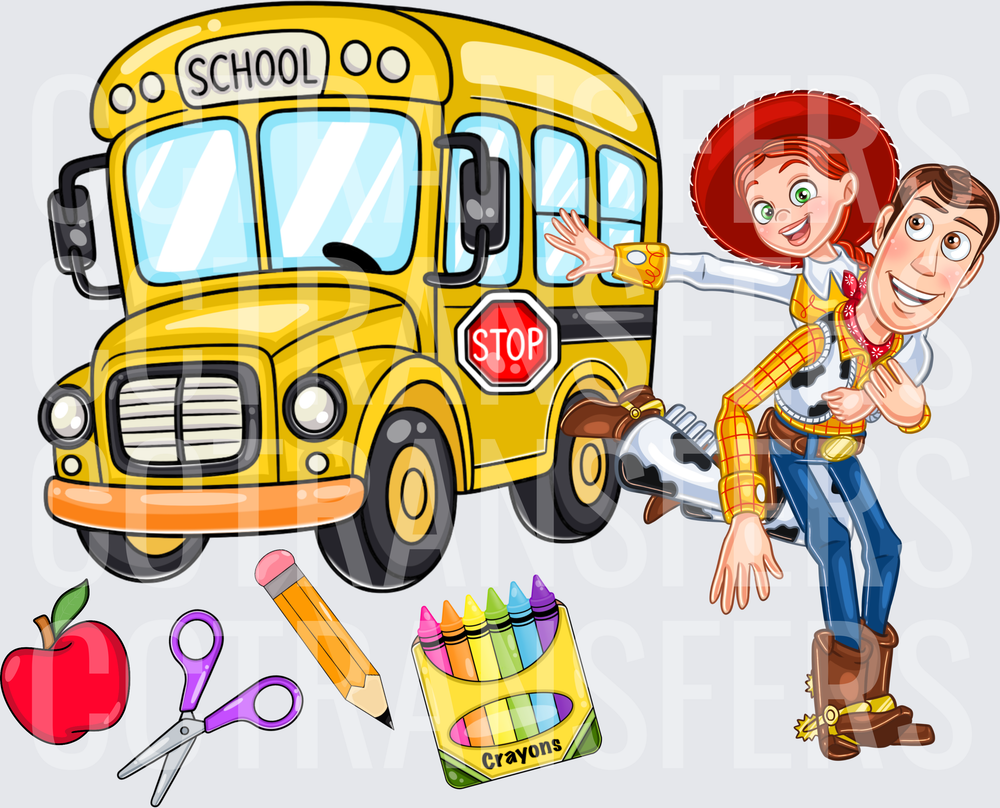 Cowboy & Cowgirl Back to School Bus with Supplies (DTF)