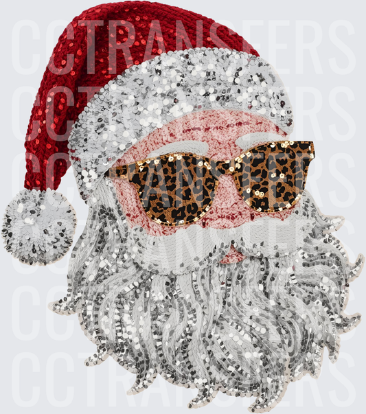 Sequin Santa Claus with Leopard Print Sunglasses (DTF)