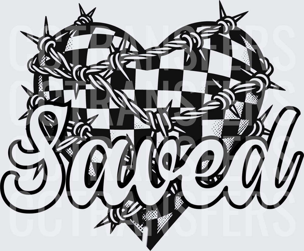 Saved Checkered Heart Wrapped in Barbed Wire (DTF)