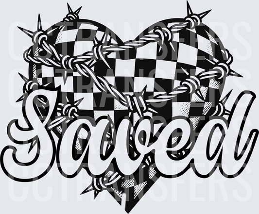 Saved Checkered Heart Wrapped in Barbed Wire (DTF)