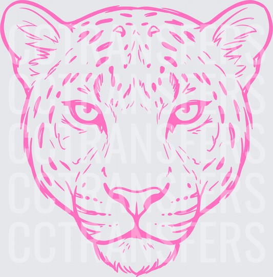 Bold Pink Leopard Face Sketch Line Art (DTF)
