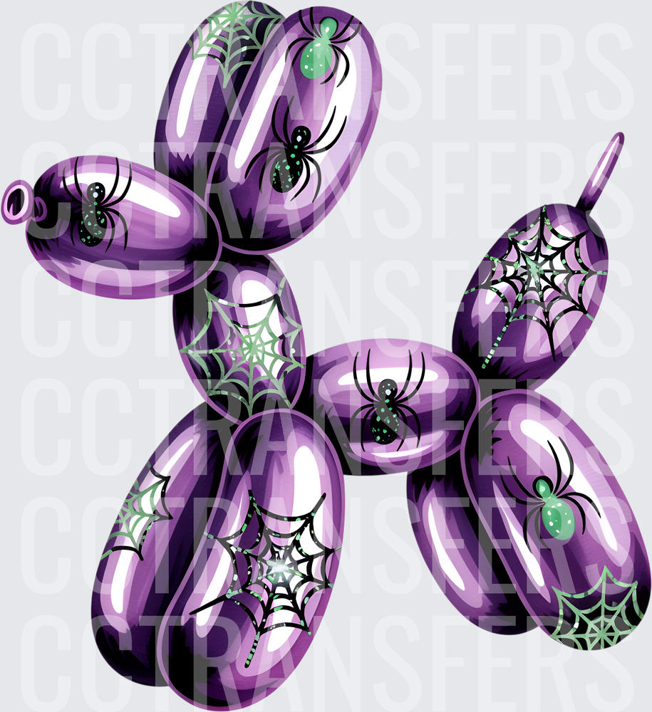 Purple Halloween Balloon Dog with Spiders and Webs (DTF)