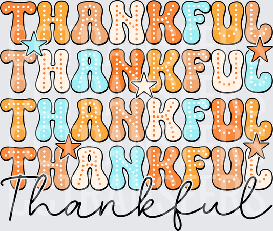 Retro Stacked Thankful Letters Stars Fall Colors DTF