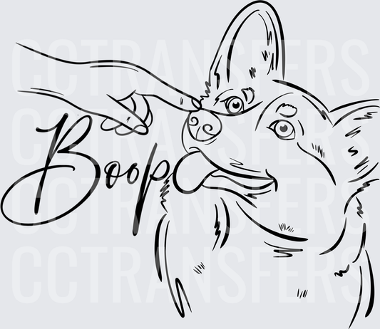 Boop Corgi Dog Finger Nose Tap Line Art (DTF)