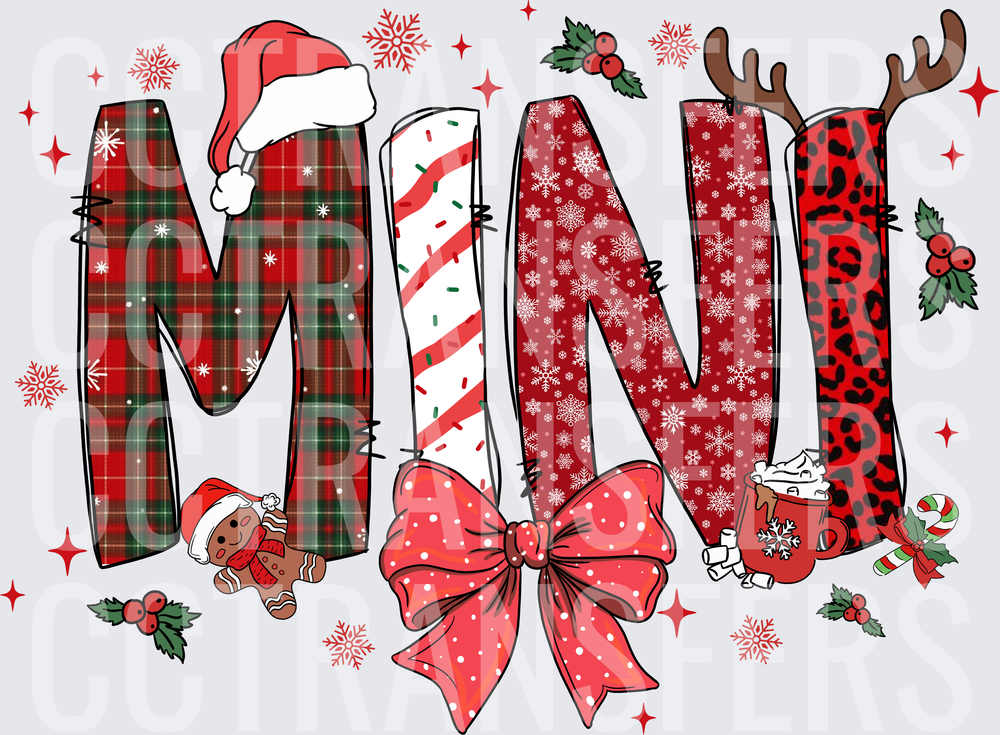 MINI Christmas Patterned Letters with Bow and Holiday Accents (DTF)