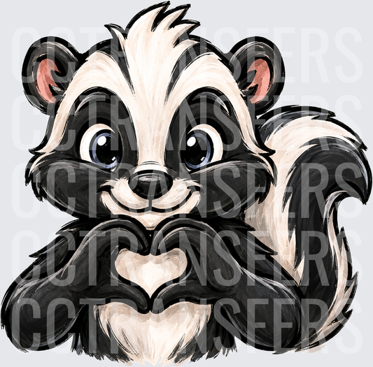 Cute Cartoon Skunk Making Heart Hand Gesture (DTF)