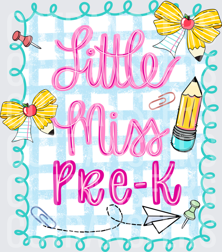 Little Miss Pre-K School Supplies Bow Pencil (DTF)