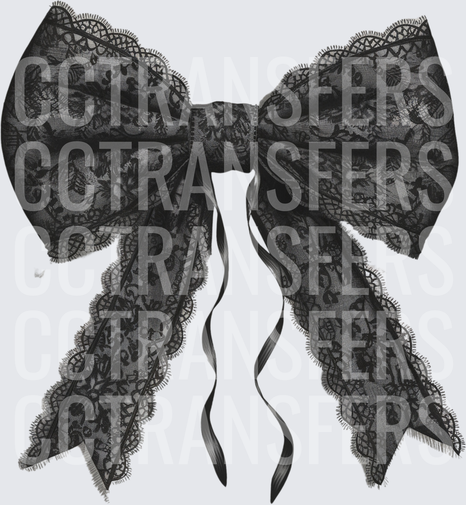 Black Floral Lace Bow with Ribbon Tails (DTF)