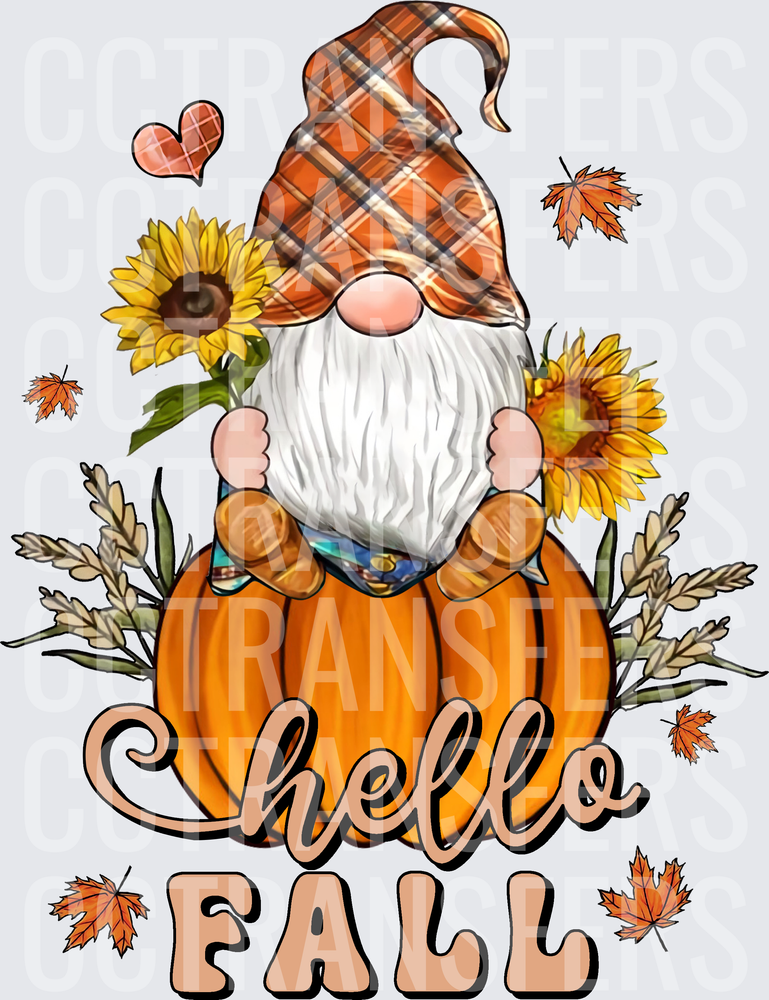 Hello Fall Gnome on Pumpkin with Sunflowers (DTF)