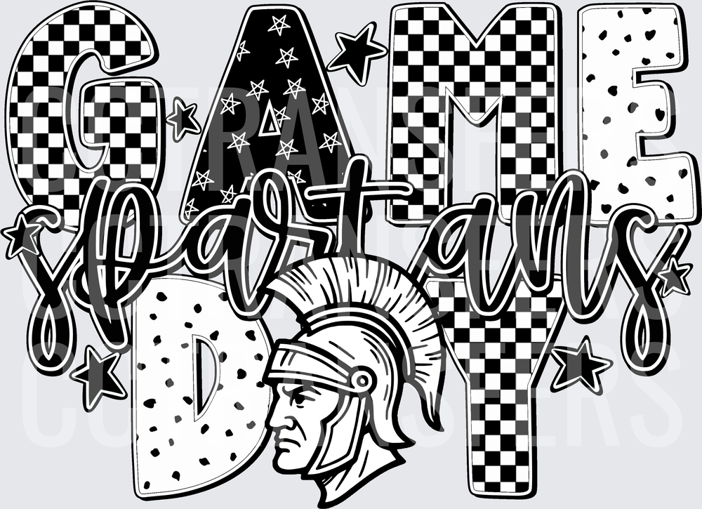 Game Day Spartans Warrior Helmet Checkered Stars (DTF)