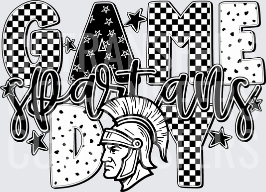 Game Day Spartans Warrior Helmet Checkered Stars (DTF)