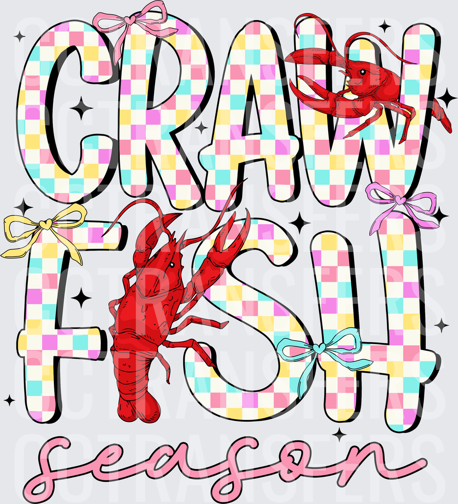 Crawfish Season Pastel Checkered Bow Crawfish (DTF)