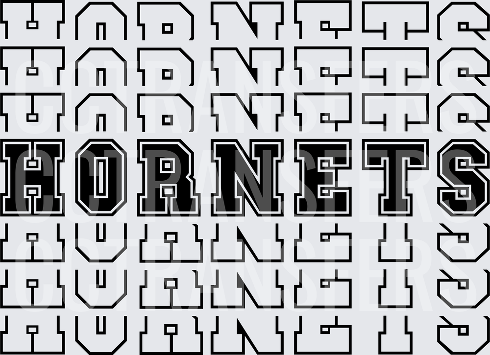 Hornets Bold Collegiate Repeat Pattern Black White (DTF)