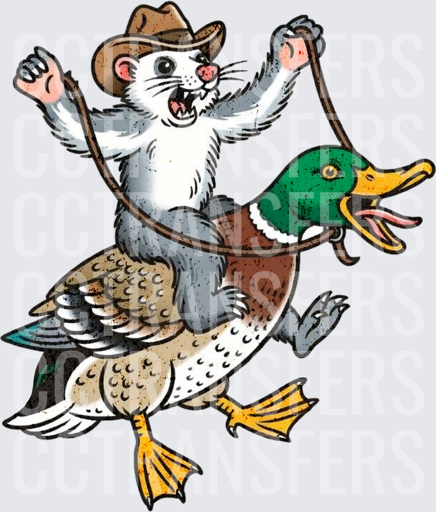 Cowboy Mouse Riding Mallard Duck with Reins (DTF)