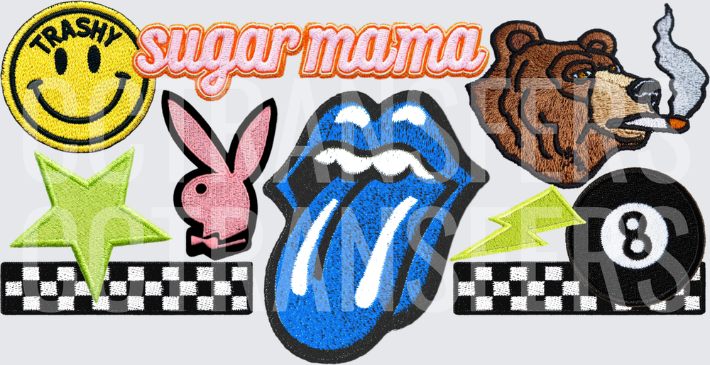 Sugar Mama Retro Patch Bundle Lips Bear Bunny Smiley (DTF)