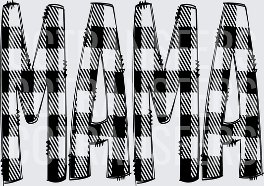 MAMA Black White Buffalo Plaid Bold Letters (DTF)