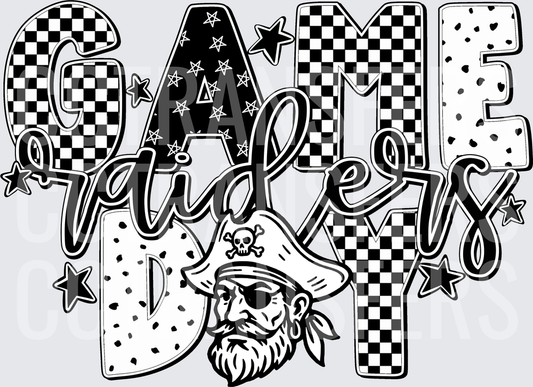 Game Day Raiders Pirate Mascot Checkered Stars (DTF)