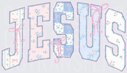 Coquette Floral Patchwork JESUS Varsity Letters with Bows (DTF)