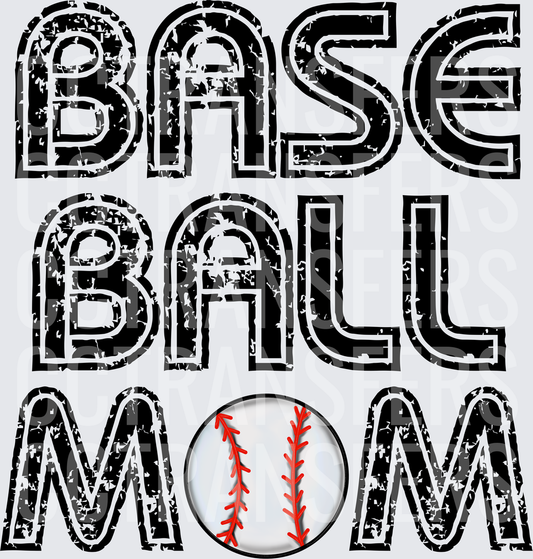 Distressed Baseball Mom Stacked Lettering with Ball (DTF)