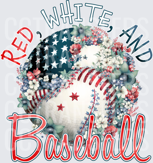 Red White and Baseball Patriotic Floral Ball (DTF)
