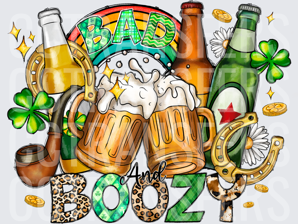 Bad and Boozy St. Patrick's Day Beer Cheers Rainbow (DTF)