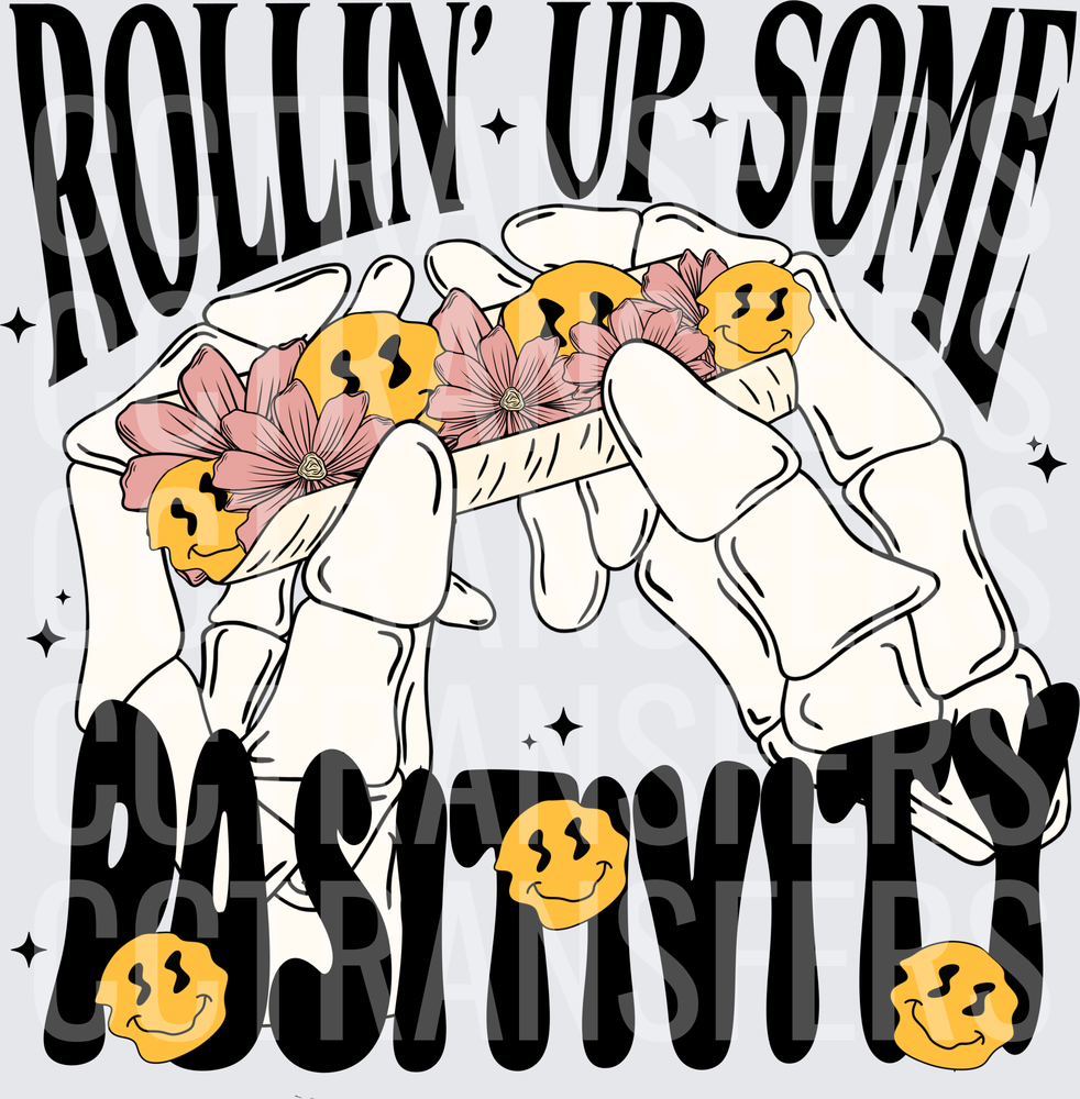 Rollin' Up Some Positivity Skeleton Hands Smiley Flowers (DTF)