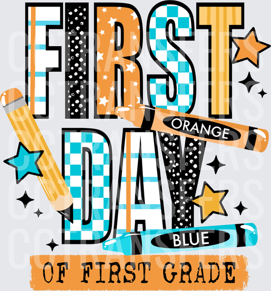 First Day of First Grade Pencils and Crayons Stars (DTF)