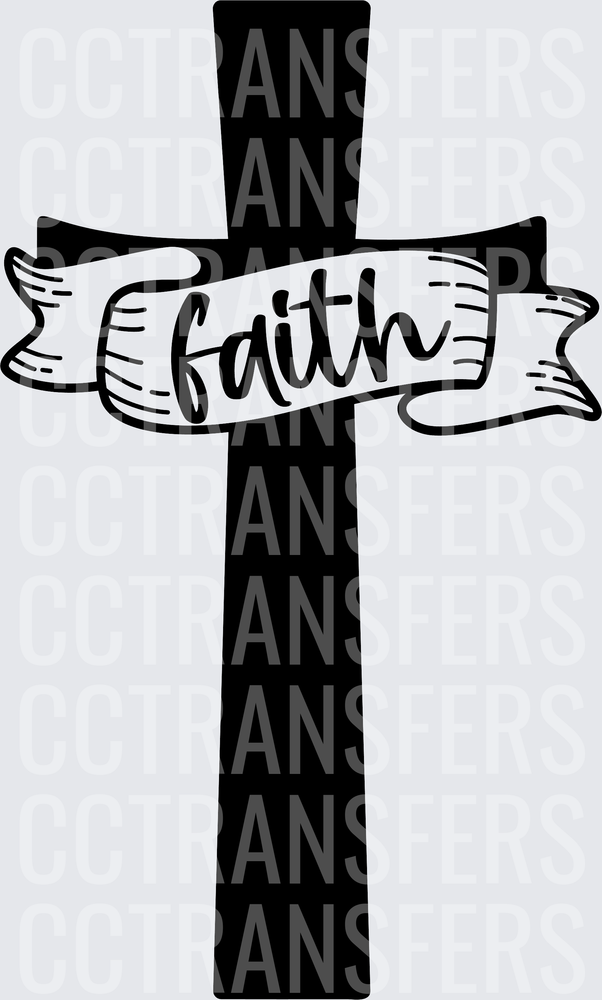 Black Christian Cross with Faith Banner Ribbon (DTF)