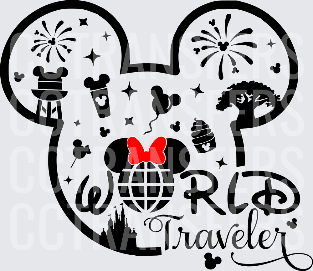World Traveler Mouse Ears Icon Silhouette (DTF)