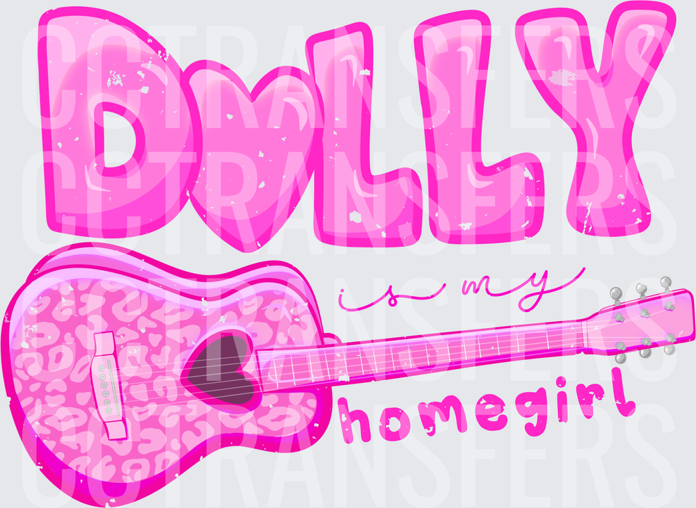 Dolly Is My Homegirl Pink Leopard Guitar Heart (DTF)