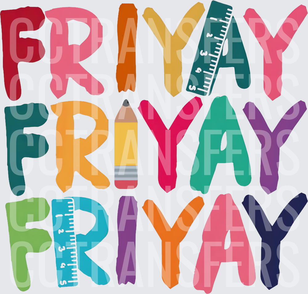 Colorful Friyay Teacher Pencil Ruler School Fun (DTF)