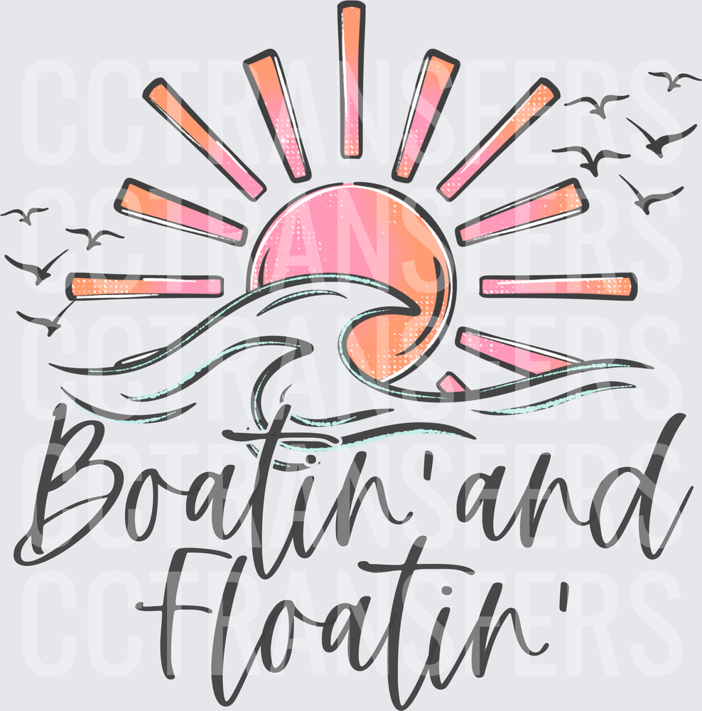 Boatin' and Floatin' Ocean Wave Sunset with Birds (DTF)