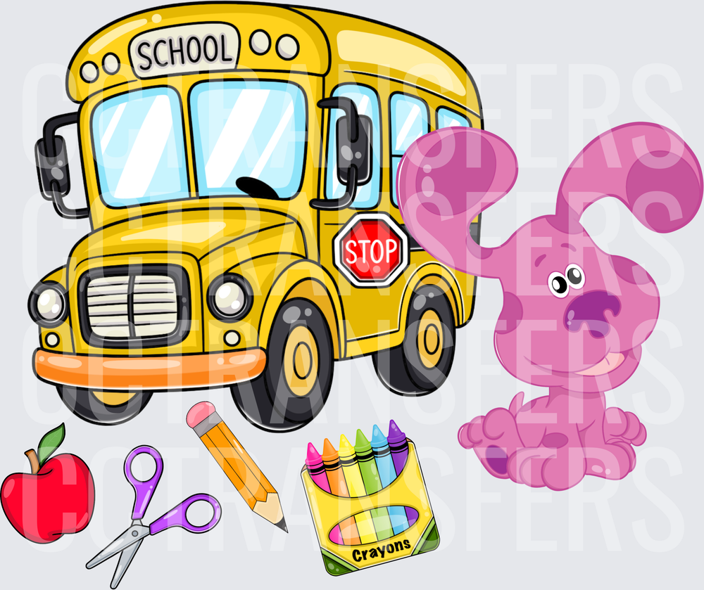 Magenta Puppy School Bus Back to School Supplies (DTF)