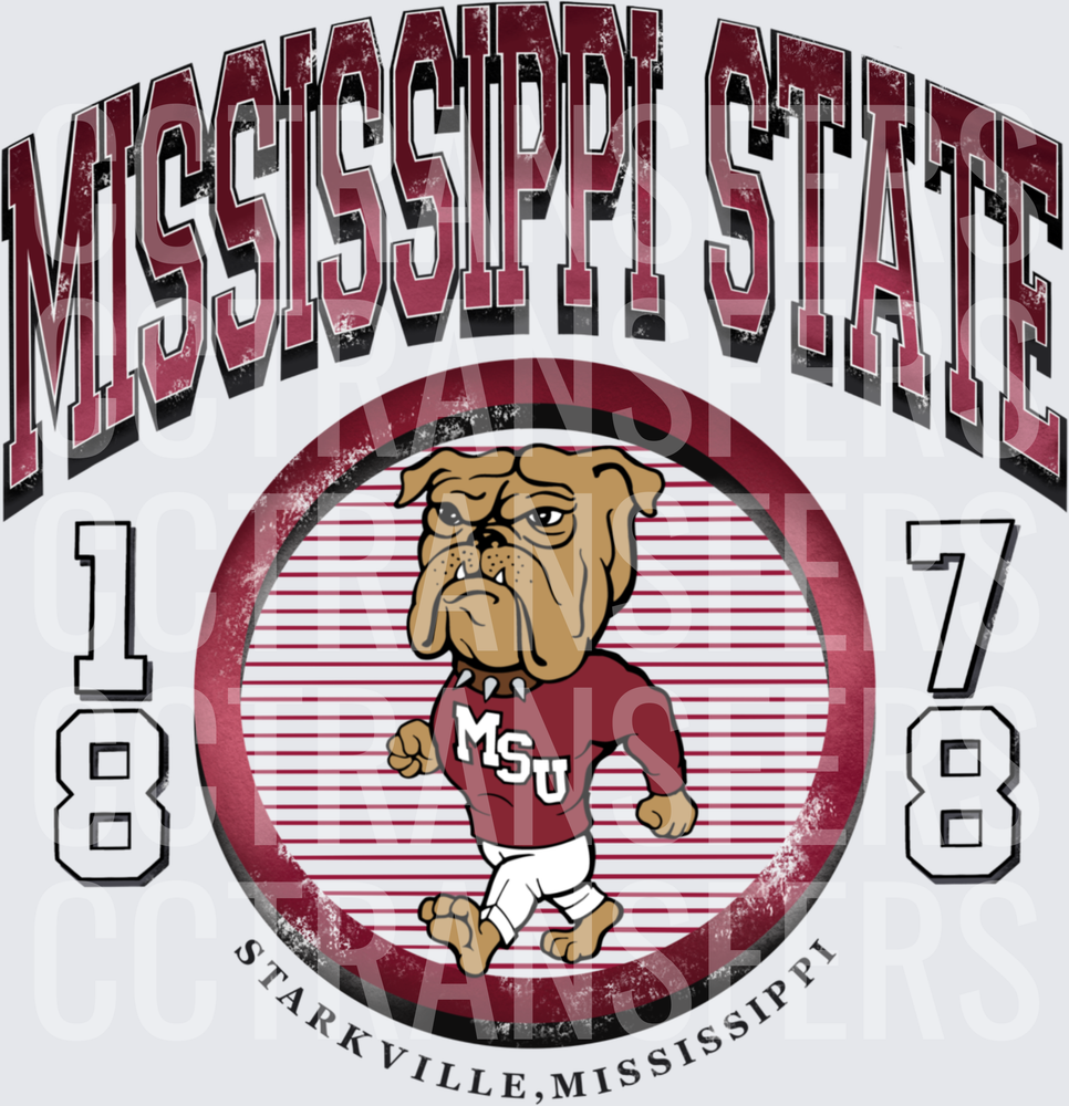 Bulldog Mascot MSU Circle Badge Starkville 1878 (DTF)